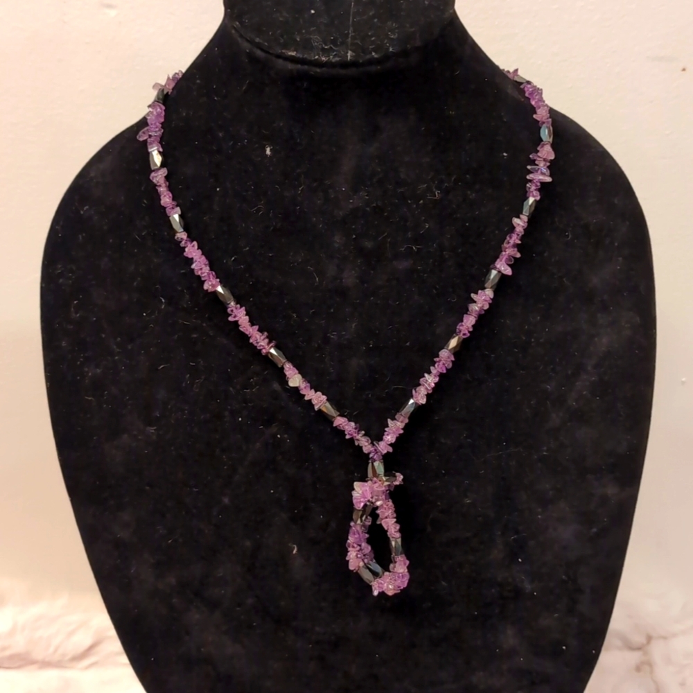 Raw Amethyst and Hematite Magnetic Necklace can be worn as Bracelet